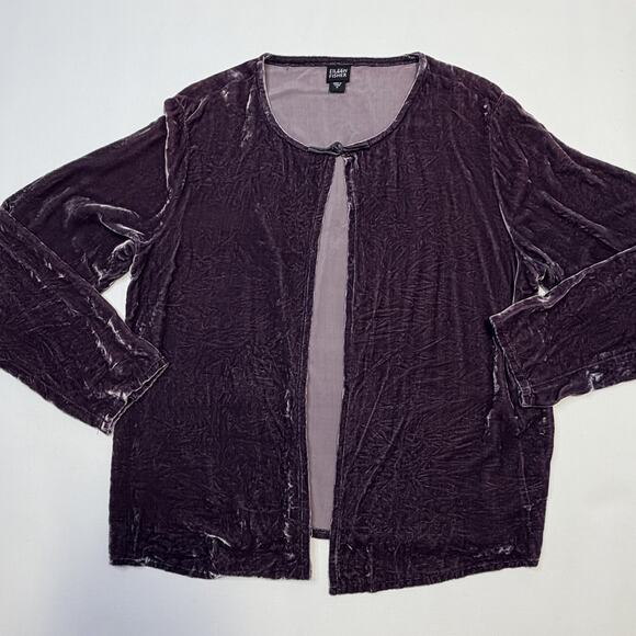 Eileen Fisher Cardigan Womens Medium Purple Crushed Velvet Silk Blend Open Front - Picture 4 of 10